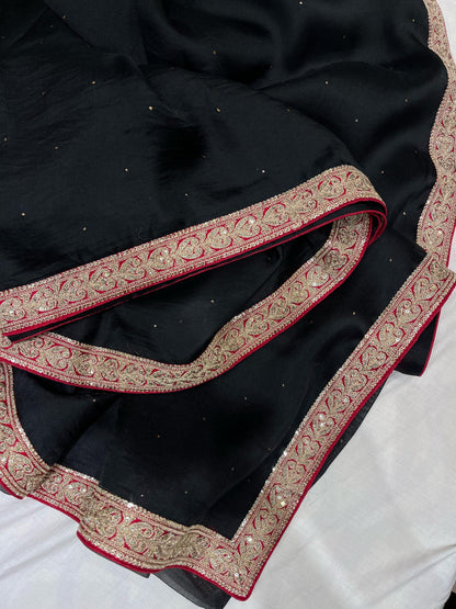 Black organza saree Indian sari Partywear sarees blouse