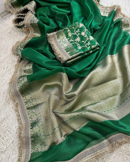 Green saree soft tissue silk saree wedding sari blouse