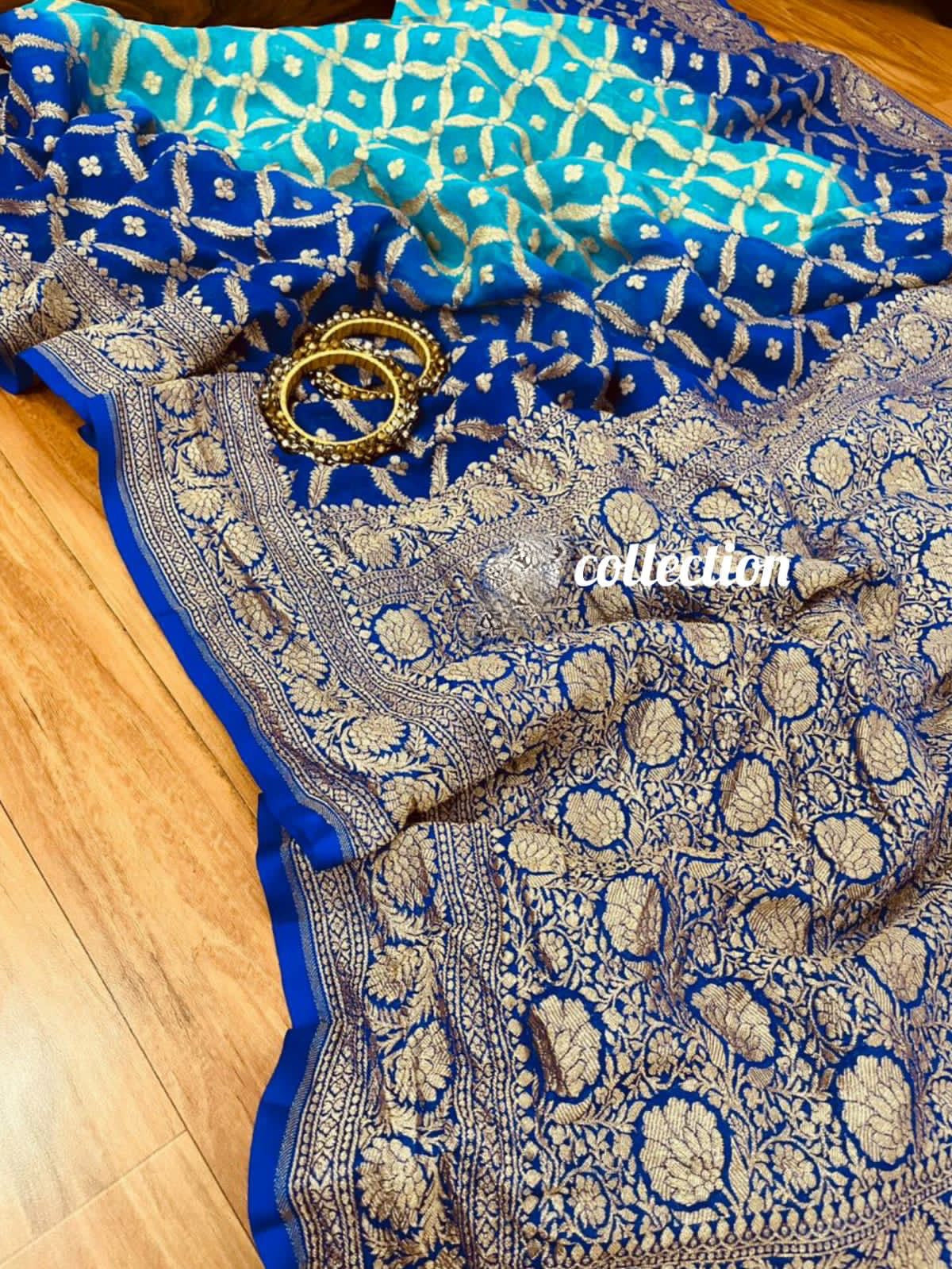 Shaded Blue Banarsi Gorgette Saree