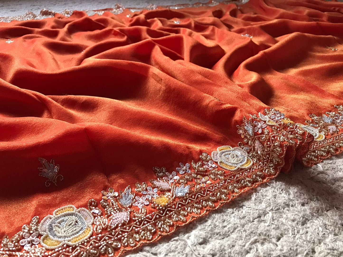 Orange Premium Shimmer Organza Tissue Silk Sarees