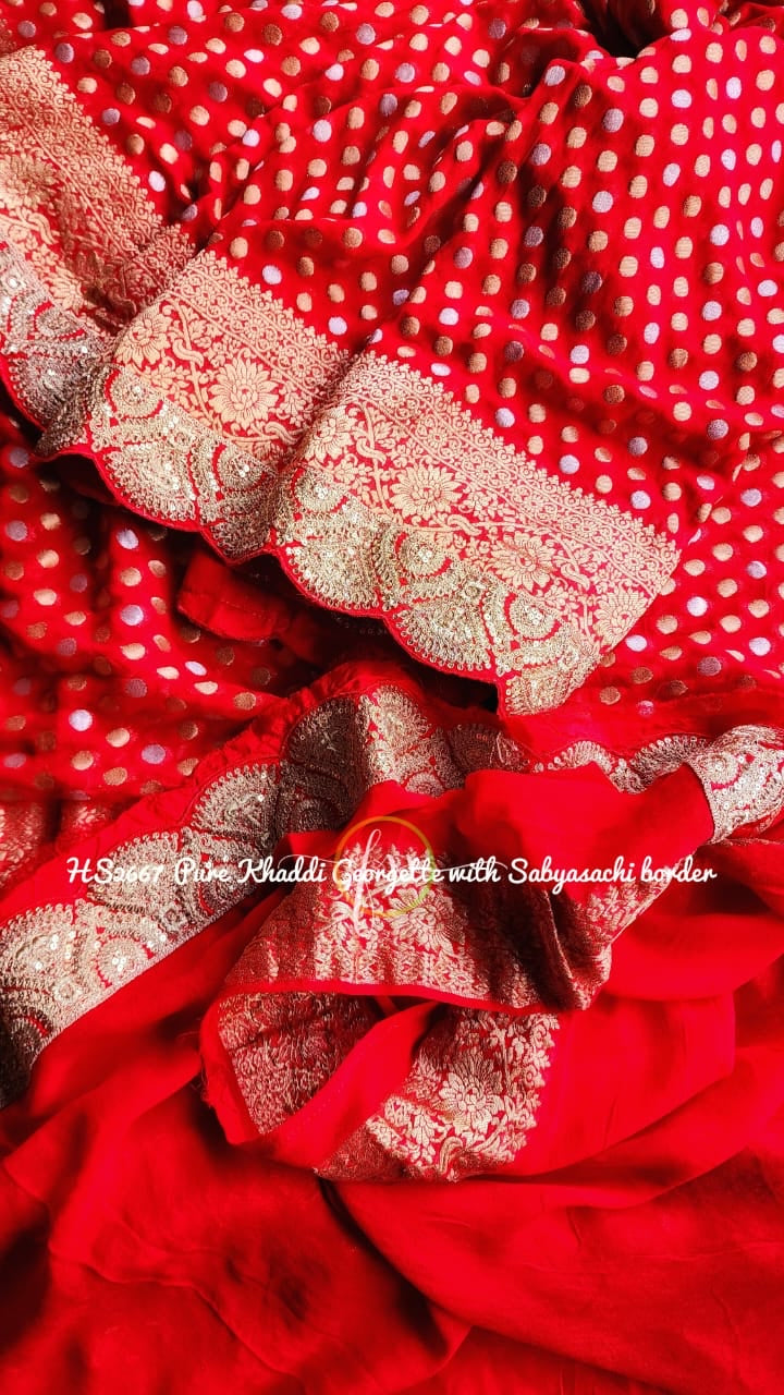 Red hot khaddi gorgette Indian traditional sarees