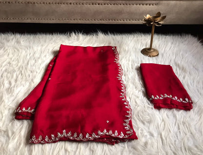 Red premium organza silk saree