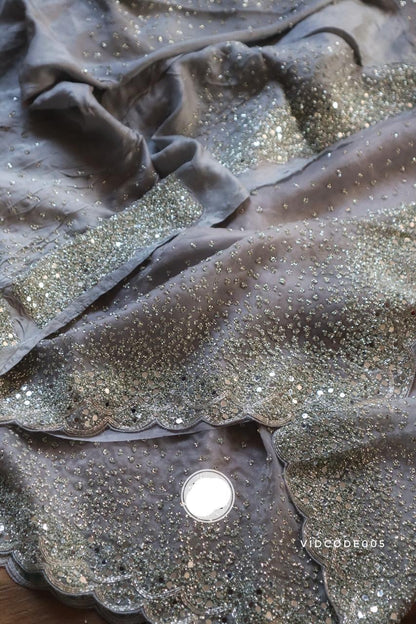 Sequins Organza Saree Partywear Sari Beautiful sari
