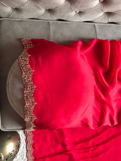Lubina Red Pure Organza Silk Saree Luxury Sarees