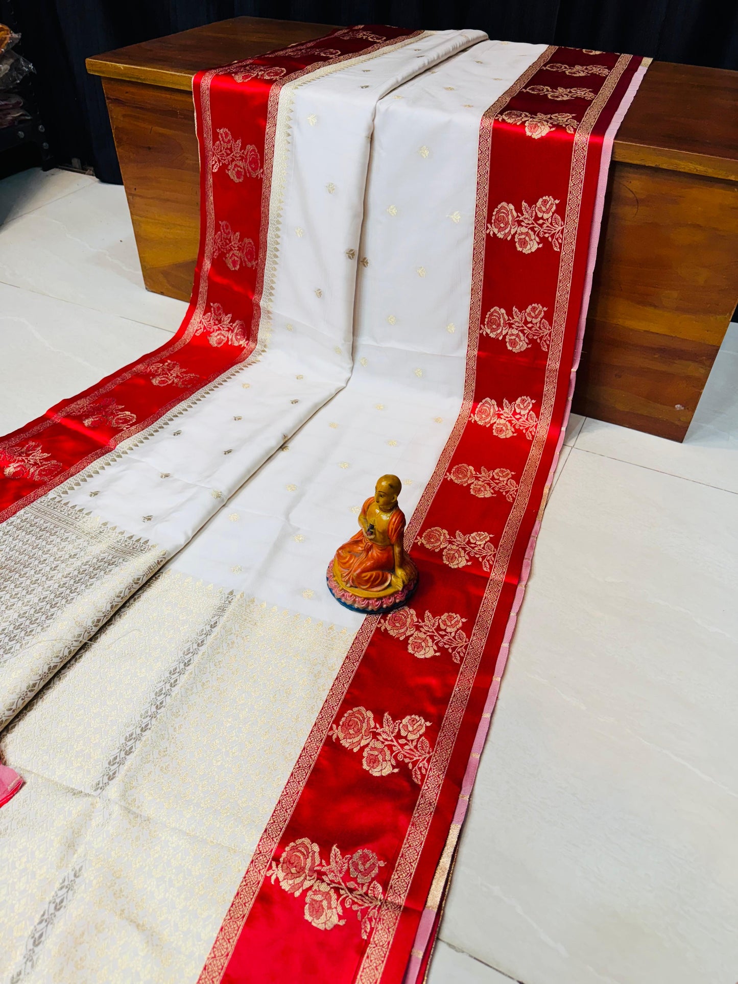 Puja special saree red white saree blouse Indian sari blouse