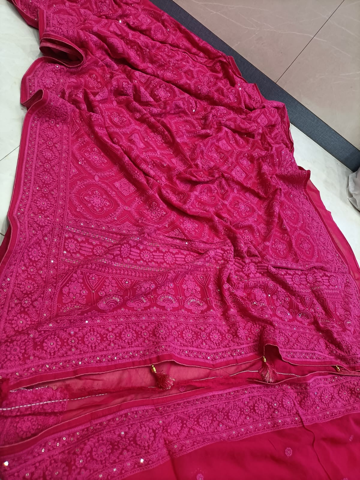 Chikankari Saree Sequence Sari Women Saree