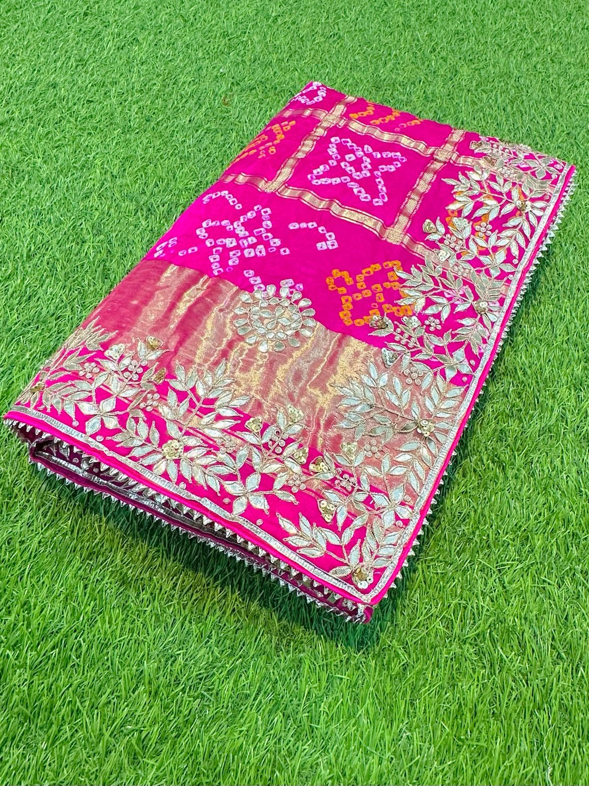 Handmade gajji silk saree gottapatti sari gharchola pallu sari