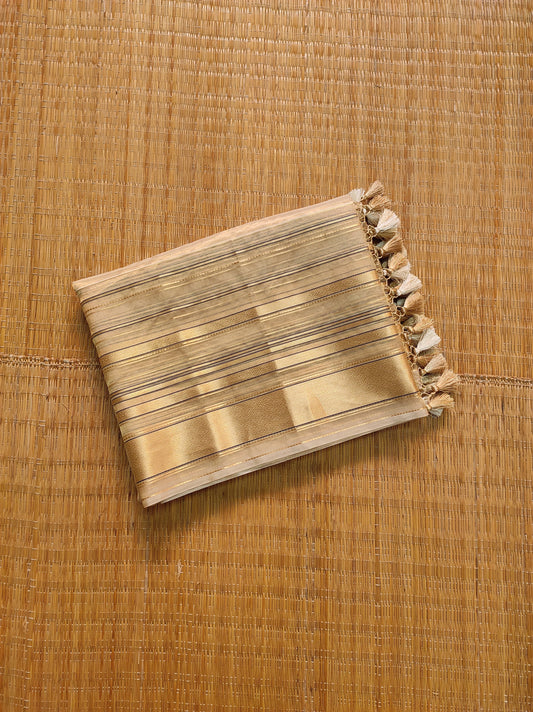 Tissue silk Striped Saree Organza Tassel Saree
