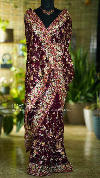 Navish Parsi inspired saree georgette sarees women sari blouse