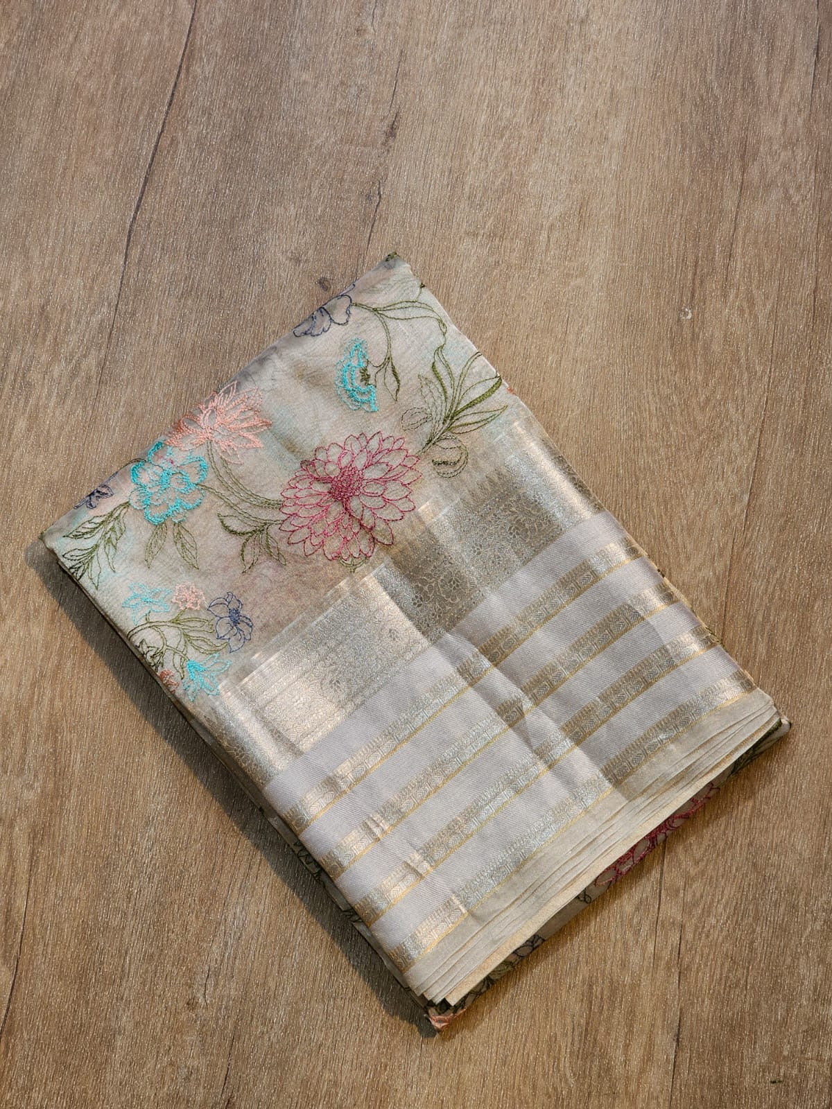 Floral Tissue Katan Embroidery Saree Indian Sari