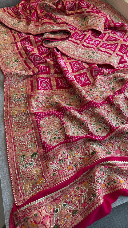 Nahisha khaddi Gorgette saree weaving sarees blouse