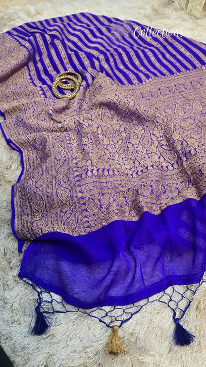 Blue Khaddi georgette saree Indian saree handwoven sari blouse