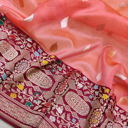 Peach kora saree handwoven sarees Indian sari blouse wedding saree