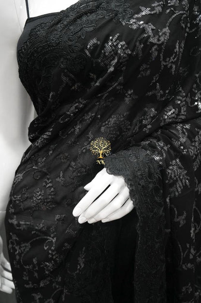 Black Gorgette Sequence Chikankari sarees