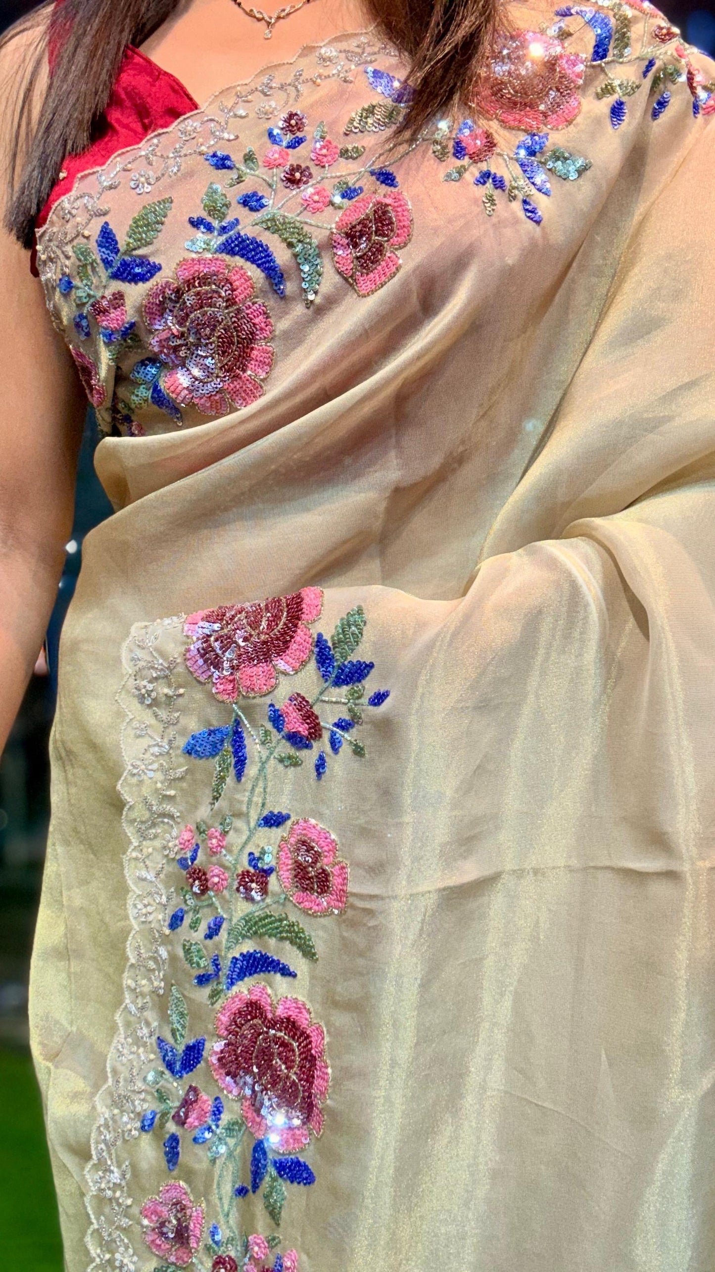 Gulnaar kanchi soft tissue silk saree reception saree for women