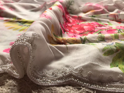 White Floral Saree Beautiful Partywear Sarees