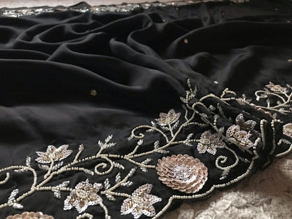 Zahana Black Premium Saree Satin Organza Sari