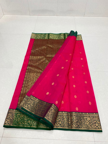 Pink Chanderi saree katan silk saree Indian sari blouse