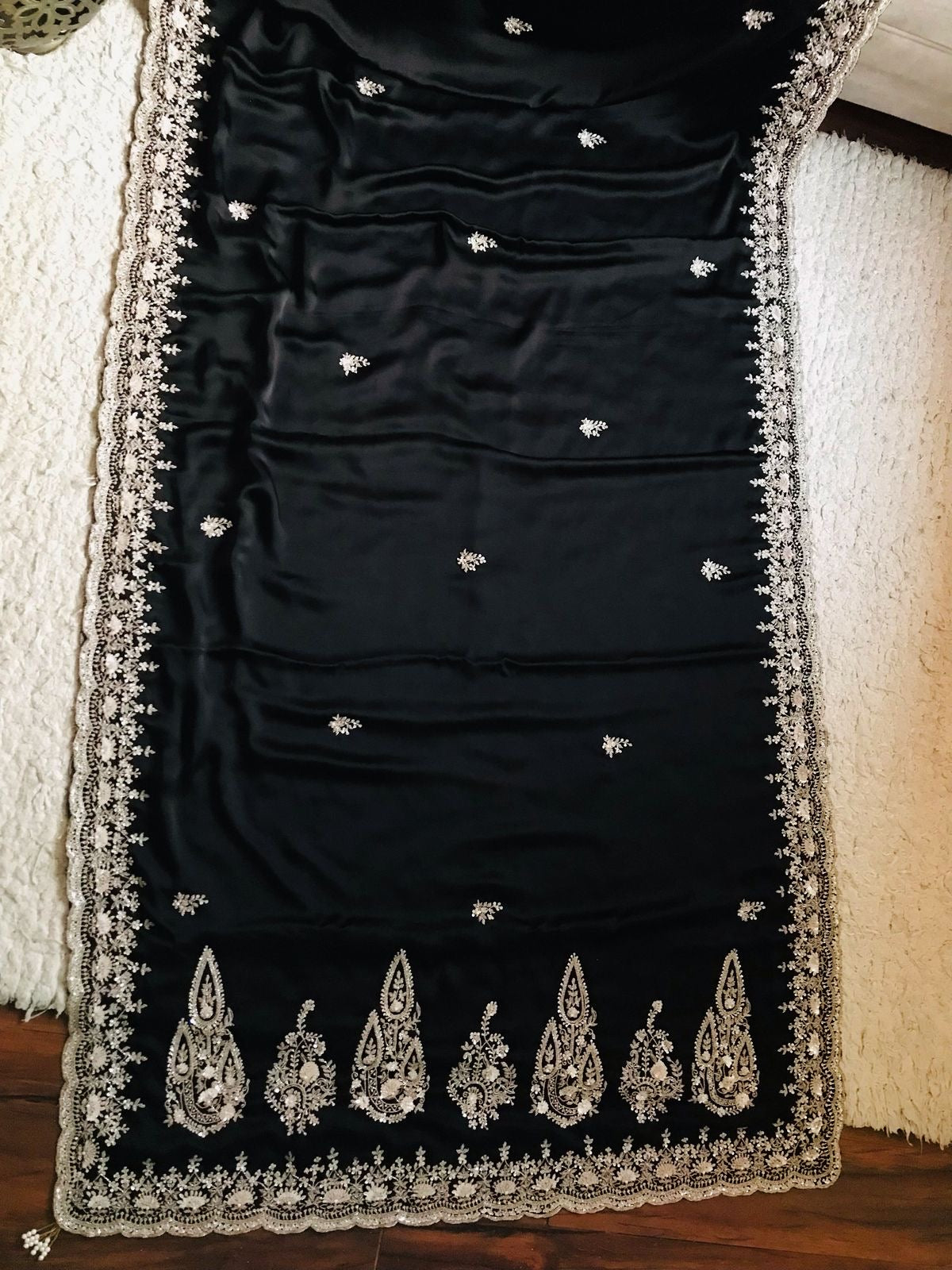 Black satin organza saree luxury saree women sari blouse