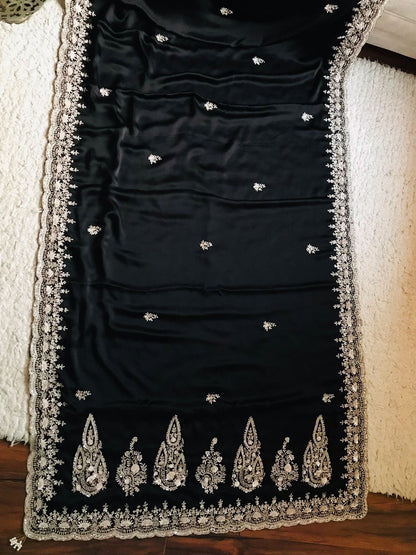 Black satin organza saree luxury saree women sari blouse