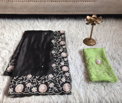Zahana Black Premium Saree Satin Organza Sari