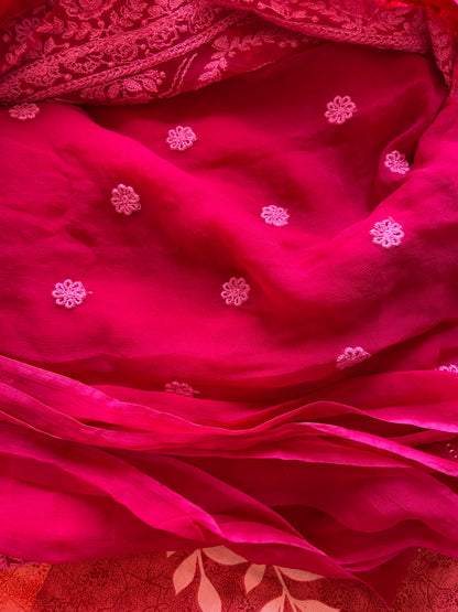 Red Chikankari saree Indian saree blouse Gorgette sari