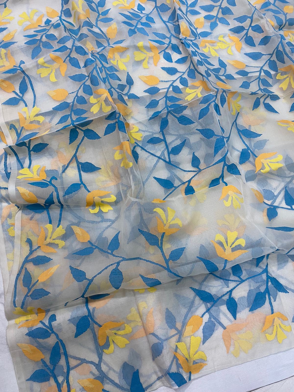 Aqua floral jamdani tantuj saree women saree
