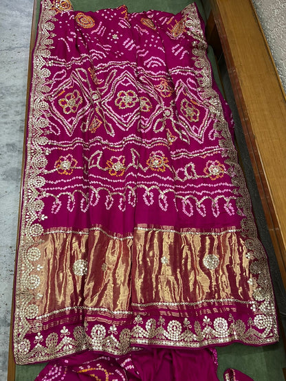 Pink gajji silk saree gottapatti saree Indian sari traditional saree blouse