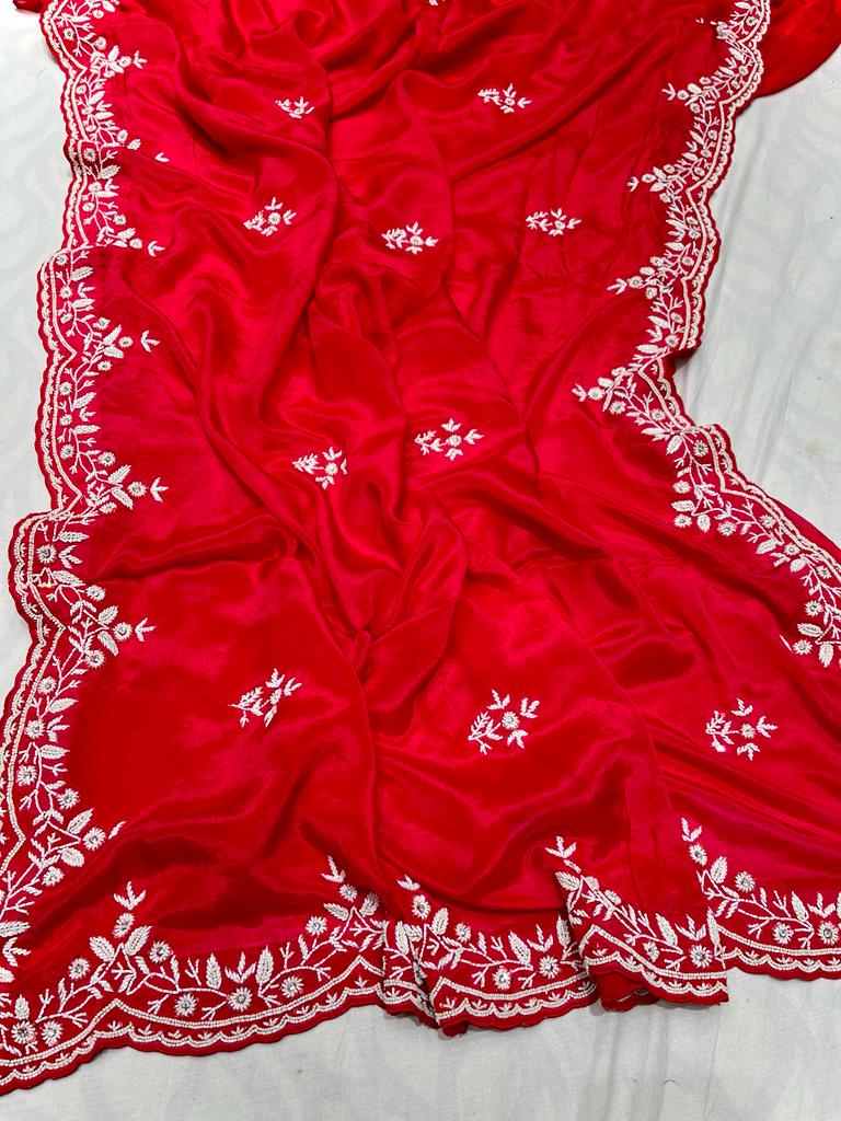 Weddding Crepe Embroidered Sarees