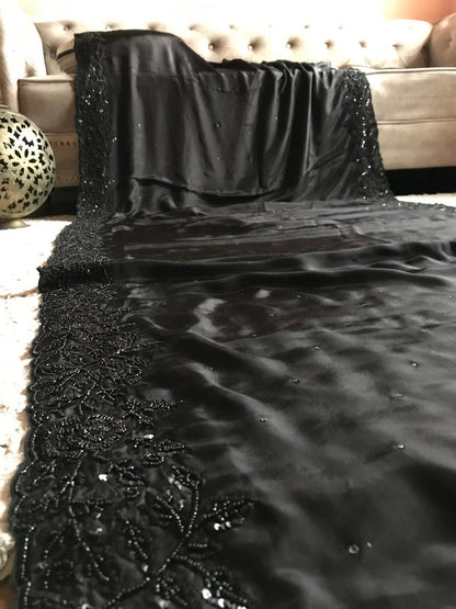 Premium black satin silk saree organza saree
