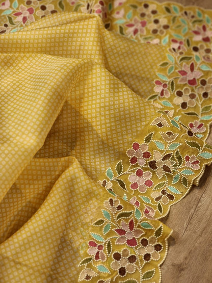 Bandhej printed organza silk sarees