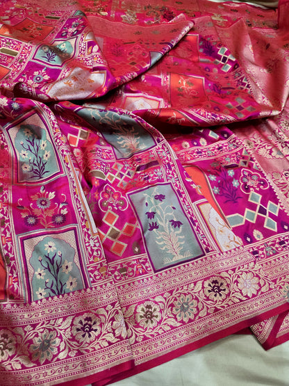 Mughal inspired Banarsi saree Katan silk saree Indian heritage saree blouse
