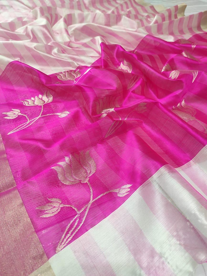 Pink Striped Chanderi Saree Indian Traditional sarees