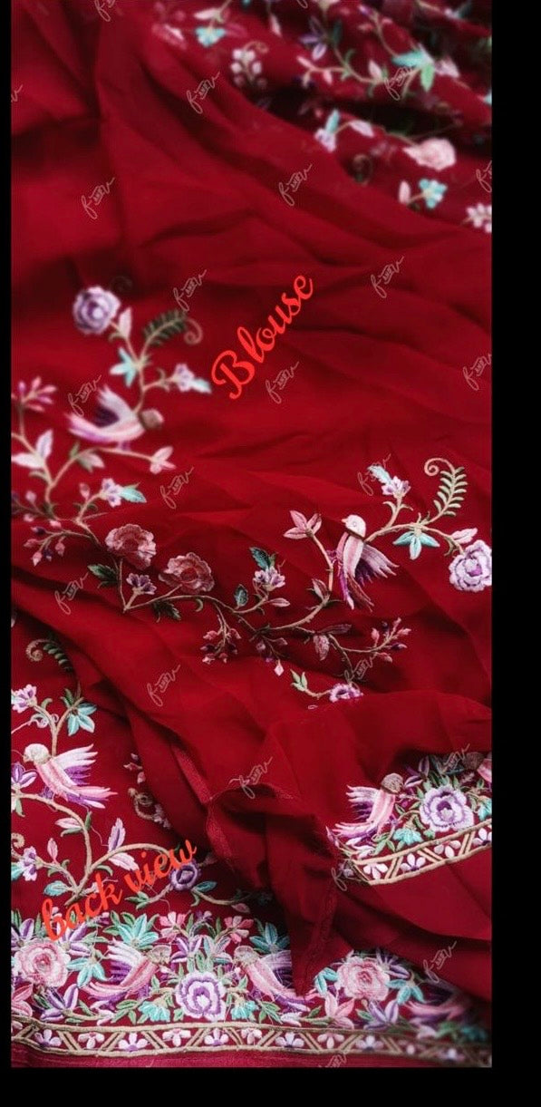 Leela Red Parsi Inspired Saree Embroiderr Sarees