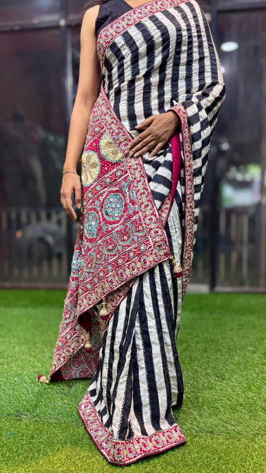Ajrakh saree hand embroidery saree beautiful sari blouse