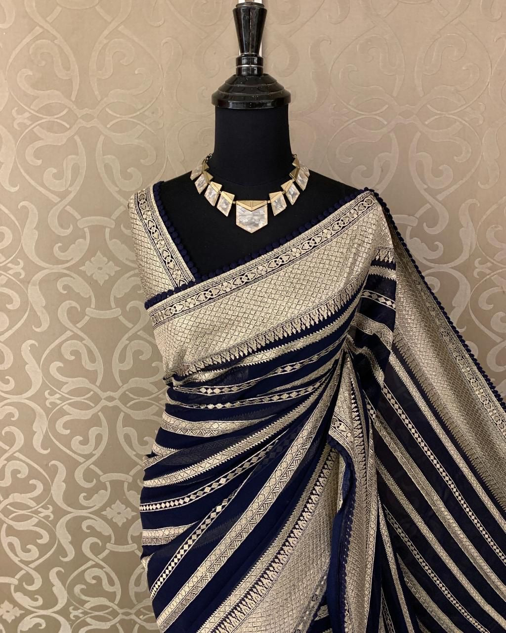 Luxurious Striped Saree Gorgette saree Indian sari blouse