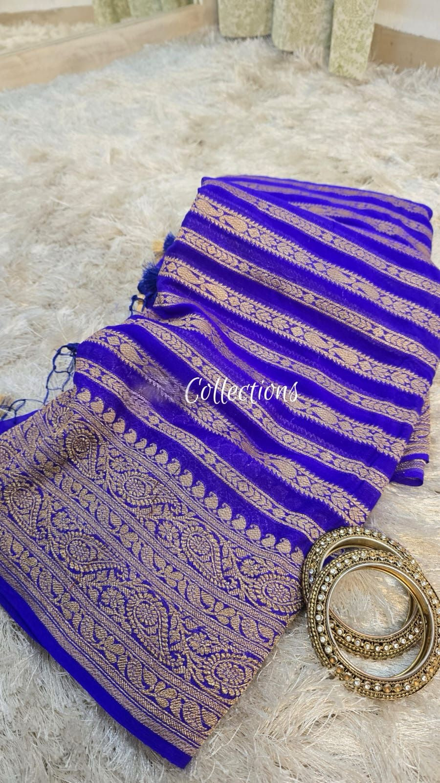 Blue Khaddi georgette saree Indian saree handwoven sari blouse