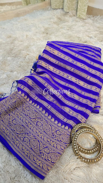 Blue Khaddi georgette saree Indian saree handwoven sari blouse