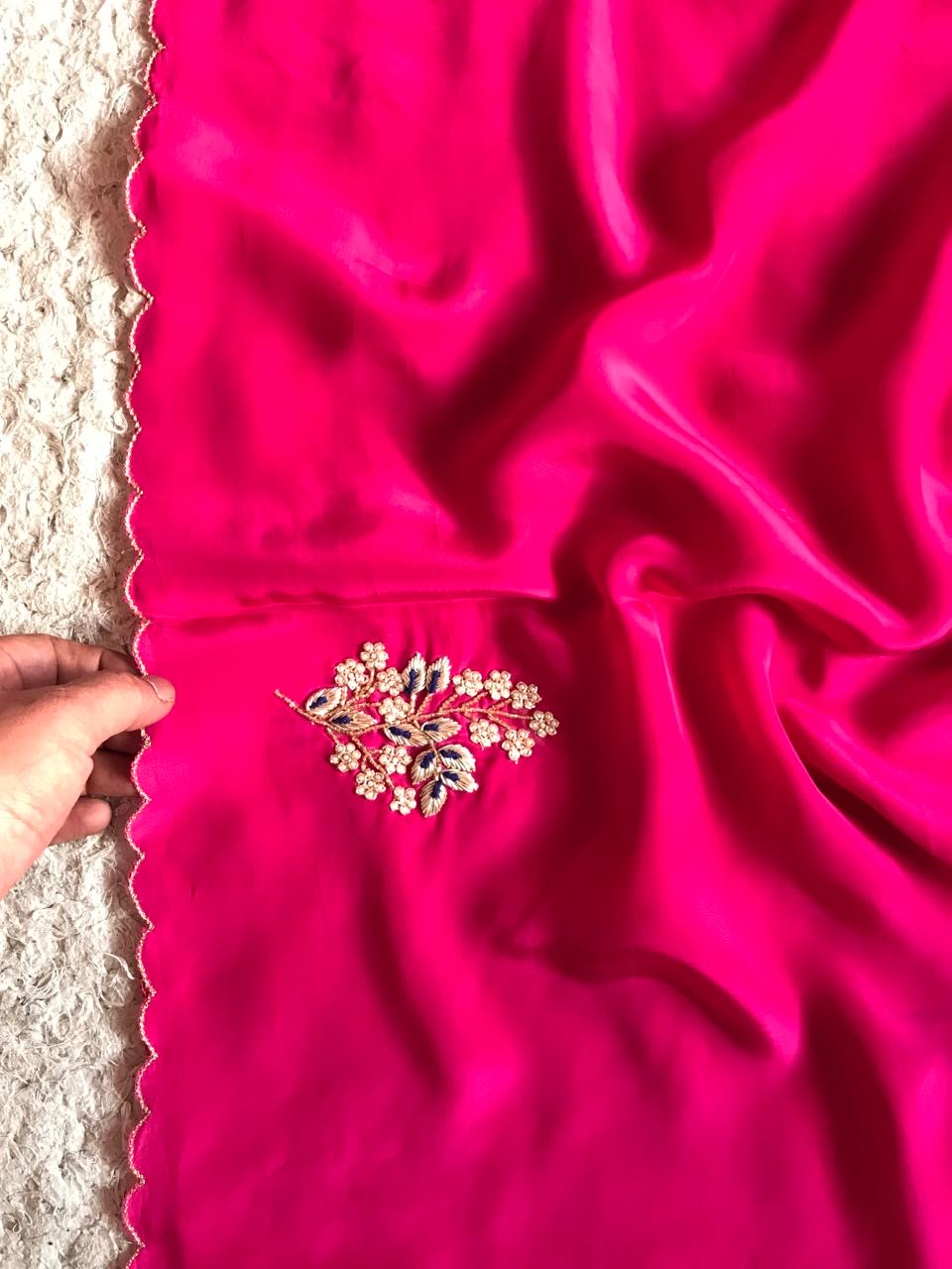 Pink Fuchsia Premium Crepe Saree