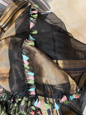 Black saree embroidery saree Indian sari blouse