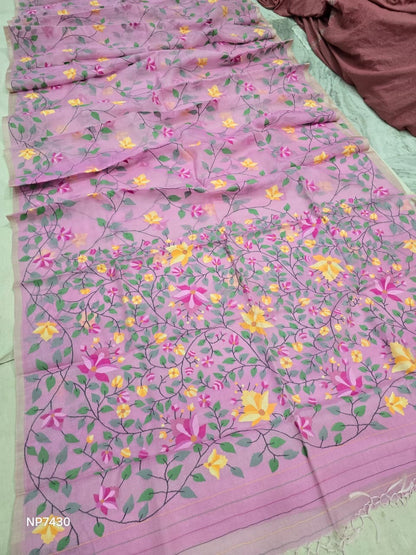Pink jamdani saree handwork sari women clothing