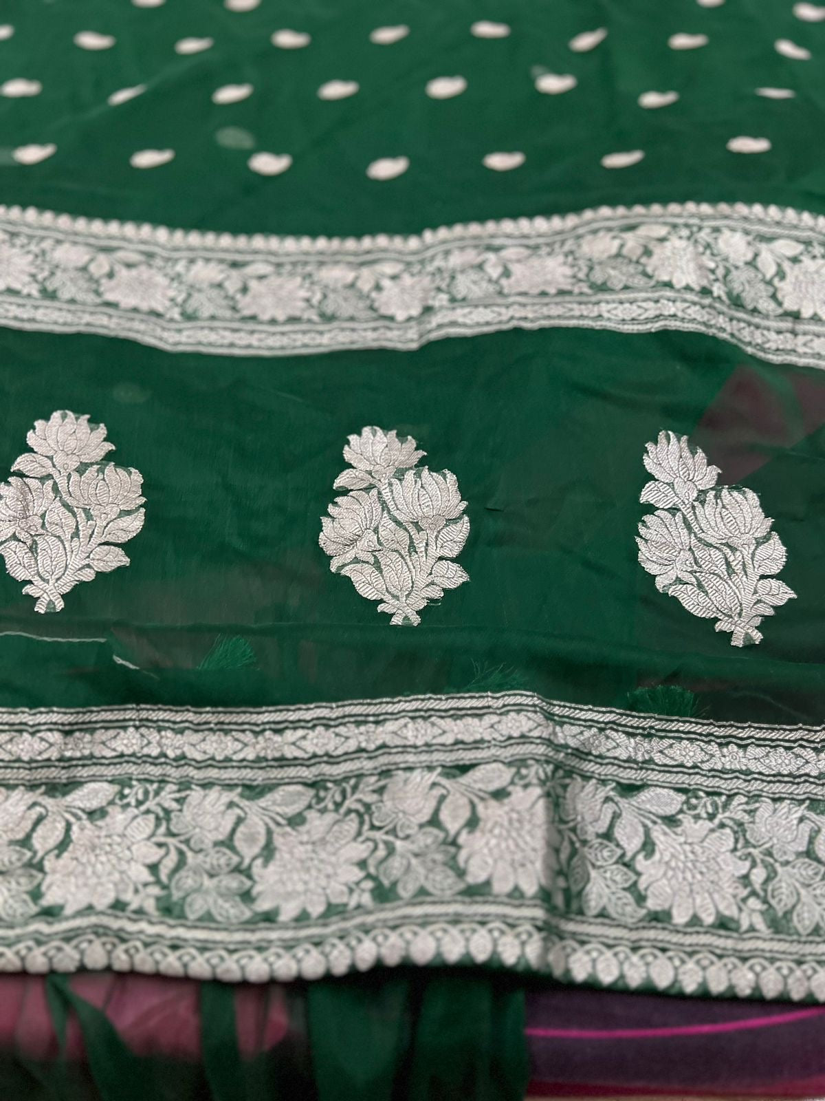Chiffon Green Banarsi Saree khaddi chiffon saree
