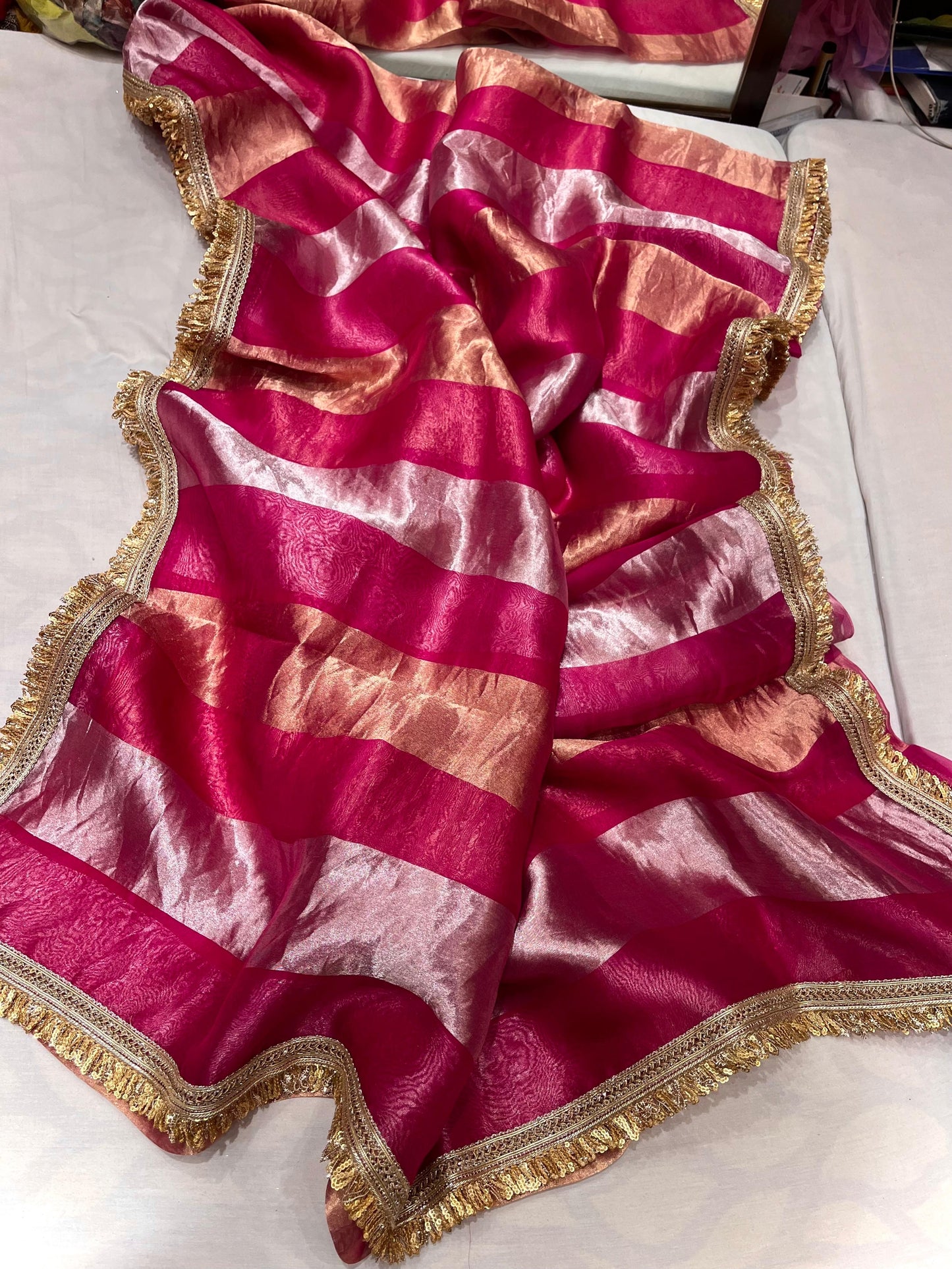 Tissue striped organza saree partywear sarees