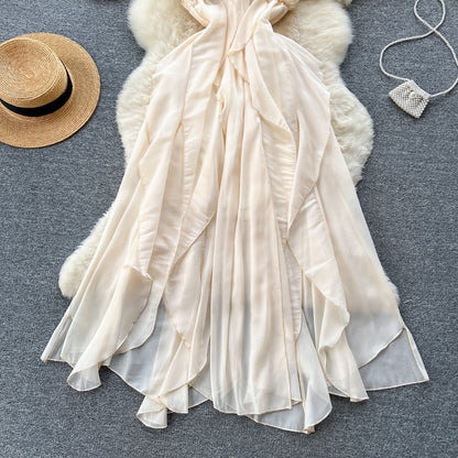 Seaside Vacation Style Sling Irregular Dress