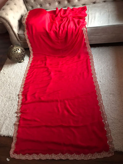 Lubina Red Pure Organza Silk Saree Luxury Sarees