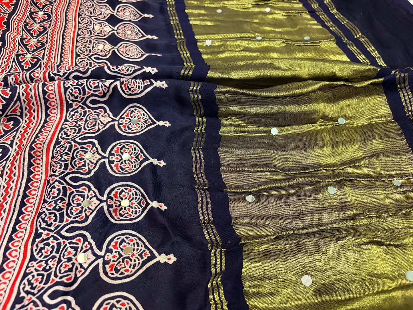 Navy blue saree ajrakh saree Indian sarees