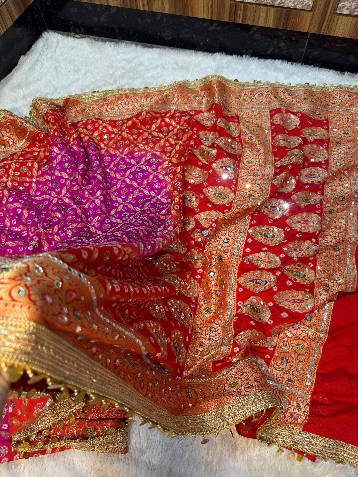 Banarsi soft gorgette saree bandhej saree blouse wedding sari