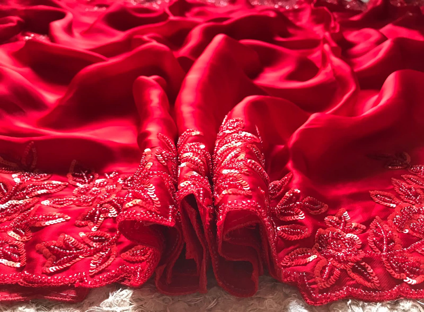 Red Satin Luxury premium Organza sarees