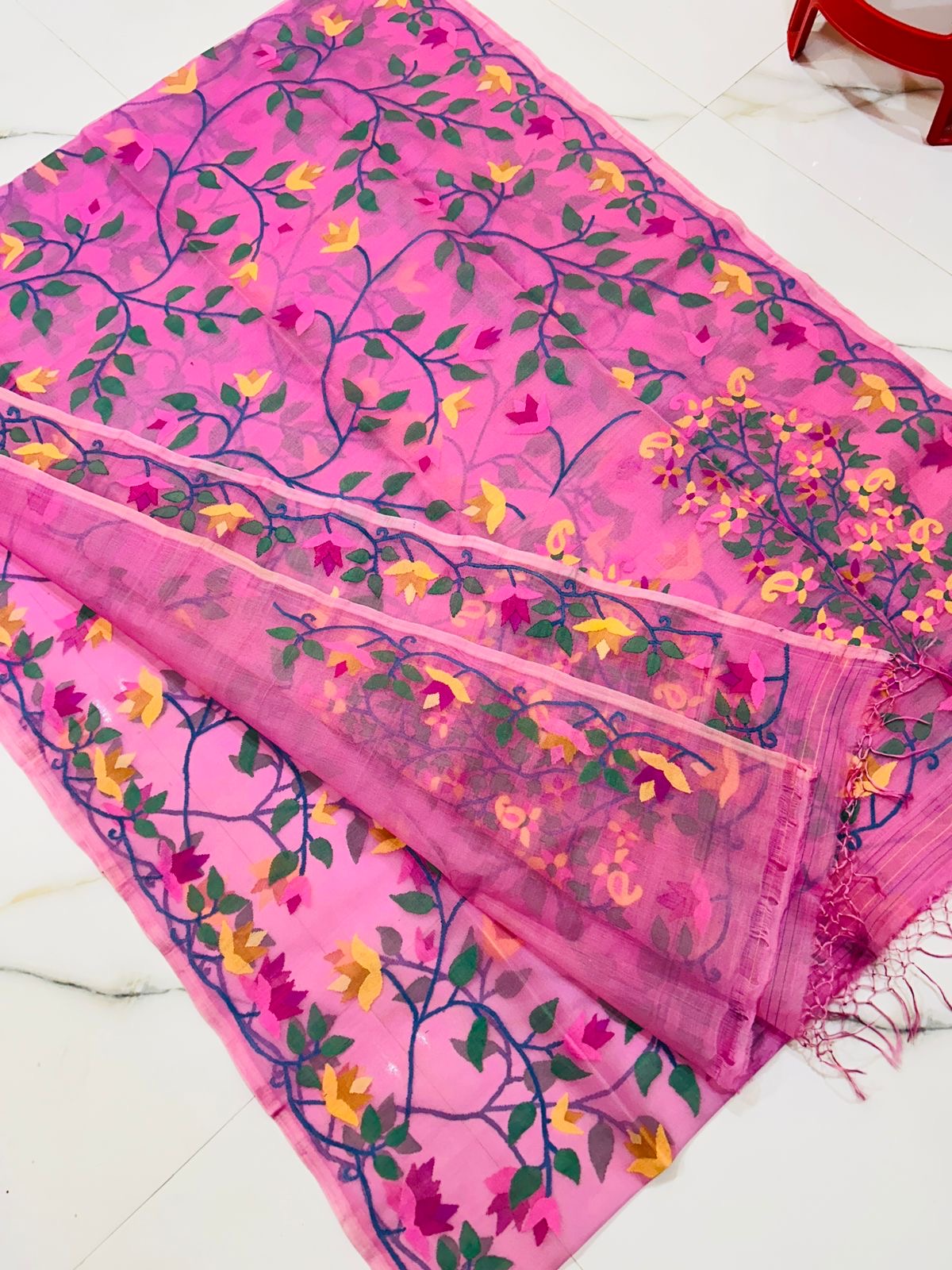 Pink tantuj saree weaving sari jamdani sarees blouse