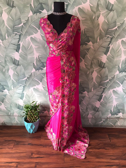Floral premium saree organza silk saree Partywear sari blouse